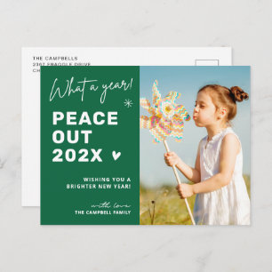 Peace Out 2024 Modern Typography Script Photo Holiday Postcard