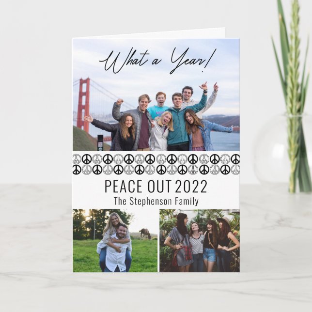 Peace Out 2025 What A Year 3 Photo Collage - BW Holiday Card (Front)