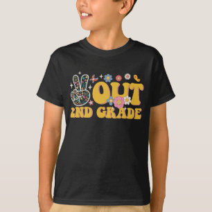 Peace Out 2nd Grade Groovy Last Day Of School T-Shirt