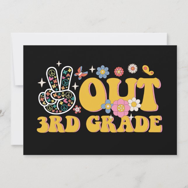 Peace Out 3rd Grade Groovy Last Day Of School Invitation (Front)