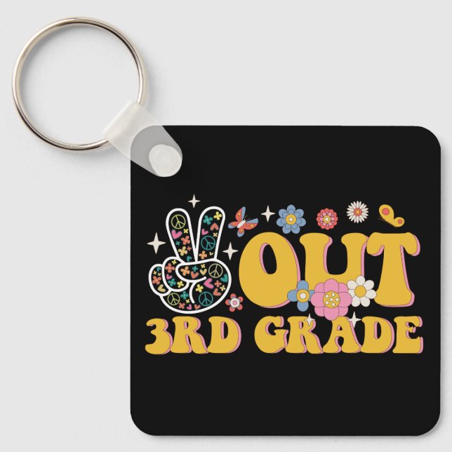 Peace Out 3rd Grade Groovy Last Day Of School Key Ring (Front)