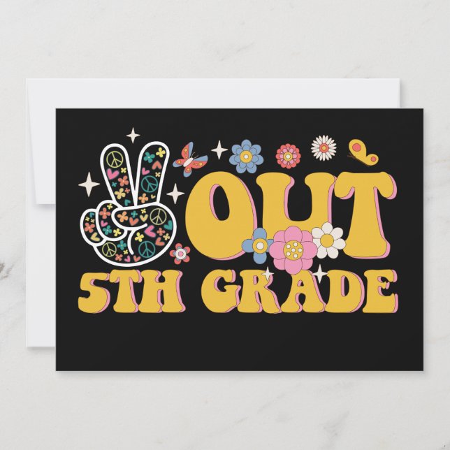 Peace Out 5th Grade Groovy Last Day Of School Invitation (Front)