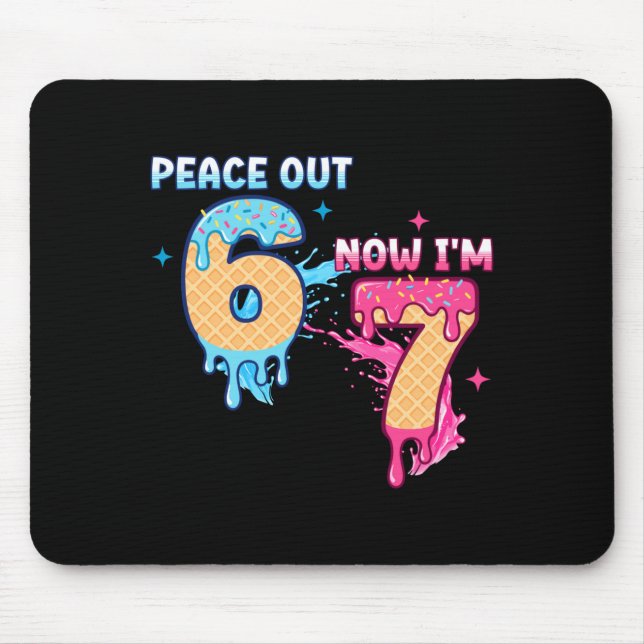 Peace Out 6 Now I'm 7 Ice Cream Drip 7th Birthday  Mouse Mat (Front)