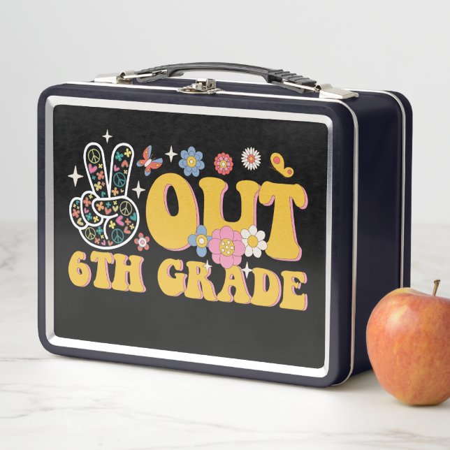 Peace Out 6th Grade Groovy Last Day Of School Metal Lunch Box (In Situ)