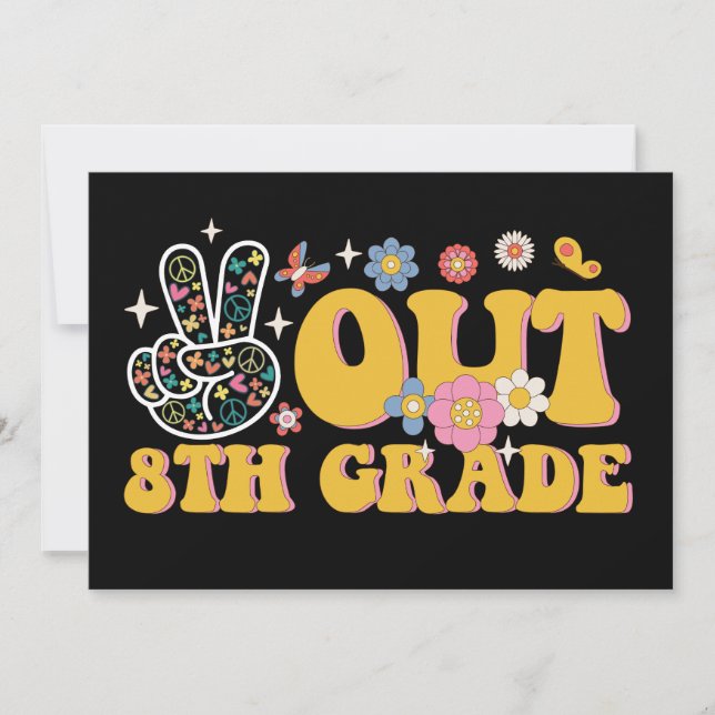 Peace Out 8th Grade Groovy Last Day Of School Invitation (Front)