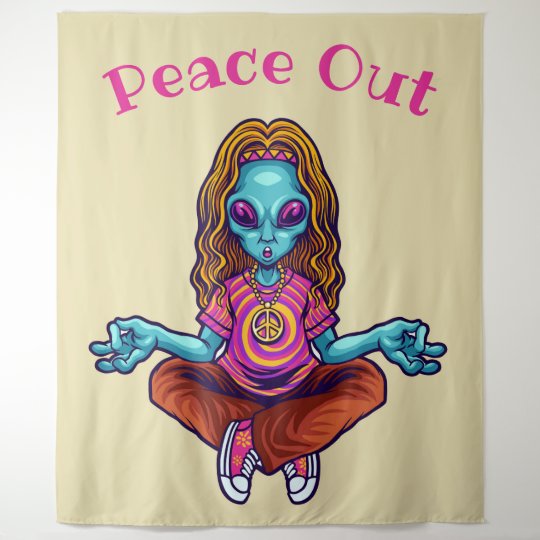 Peace Out Alien Hippie Tapestry 