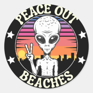 Peace out beaches classic round sticker