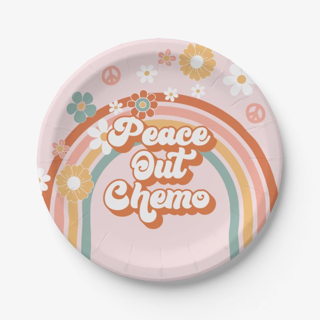 Peace Out Chemo Hippie Rainbow Paper Plate (Front)