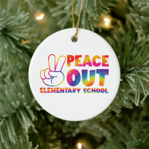Peace Out Elementary School Tie Dye Last Day  Ceramic Tree Decoration