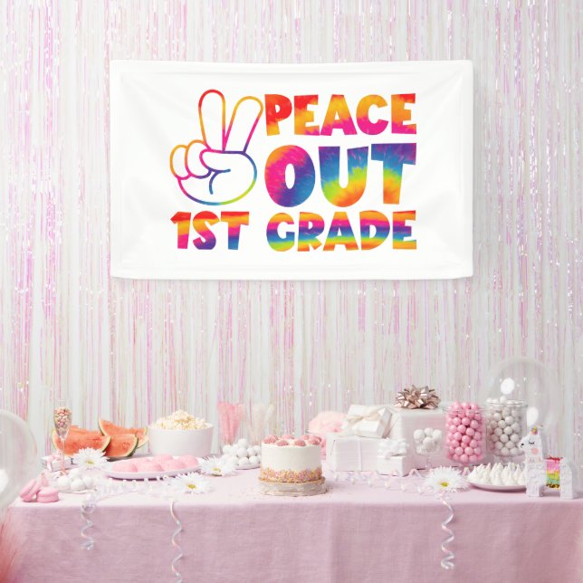 Peace Out First Grade Tie Dye Last Day 1st Grade  Banner (Party)