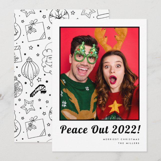 Peace Out Fun Couple Photo Christmas Holiday Card (Front/Back)