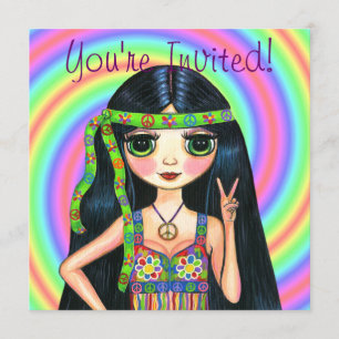 Peace Out Girl Hippie Flashing Peace Sign Invitation