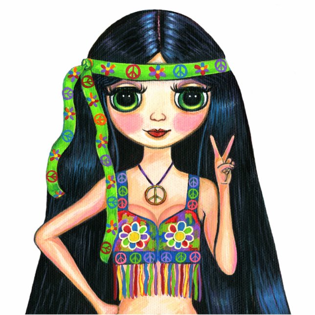 Peace Out Girl Hippie Flashing Peace Sign Standing Photo Sculpture (Front)
