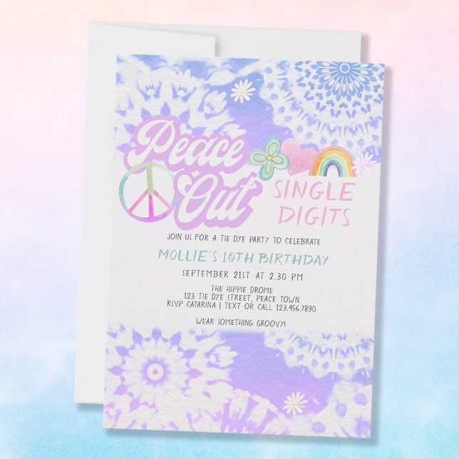 Peace Out Groovy Tie Dye 10th Birthday Party Invitation (Creator Uploaded)