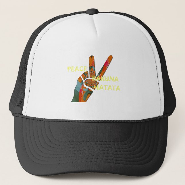 Peace Out: Hakuna Matata Vibes Sign Trucker Hat (Front)