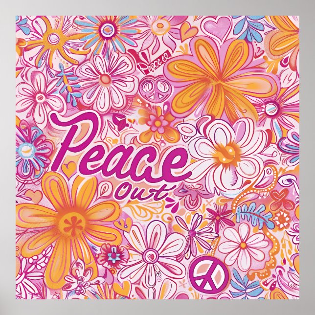 Peace Out Hippie Floral Peace Sign Retro Pattern (Front)