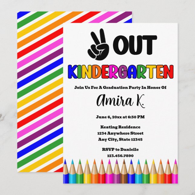 Peace Out Kindergarten Fun Colourful Graduation Invitation (Front/Back)