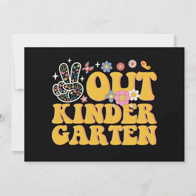 Peace Out Kindergarten Groovy Last Day Of School Invitation (Front)
