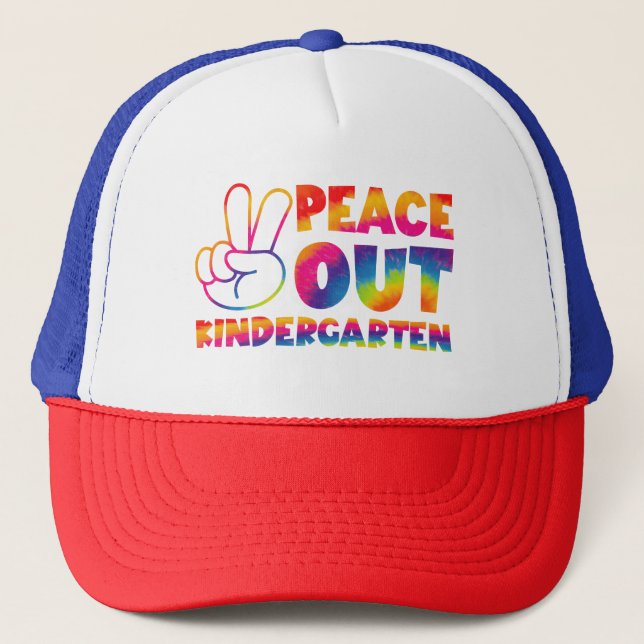 Peace Out Kindergarten Tie Dye Last Day Of School Trucker Hat (Front)