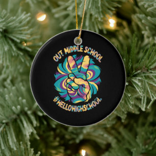 Peace Out Middle Hello High School School Tie Dye  Ceramic Tree Decoration