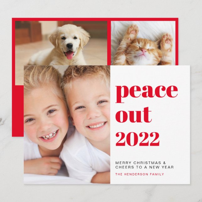 Peace Out Photos Red Christmas Holiday Card (Front/Back)