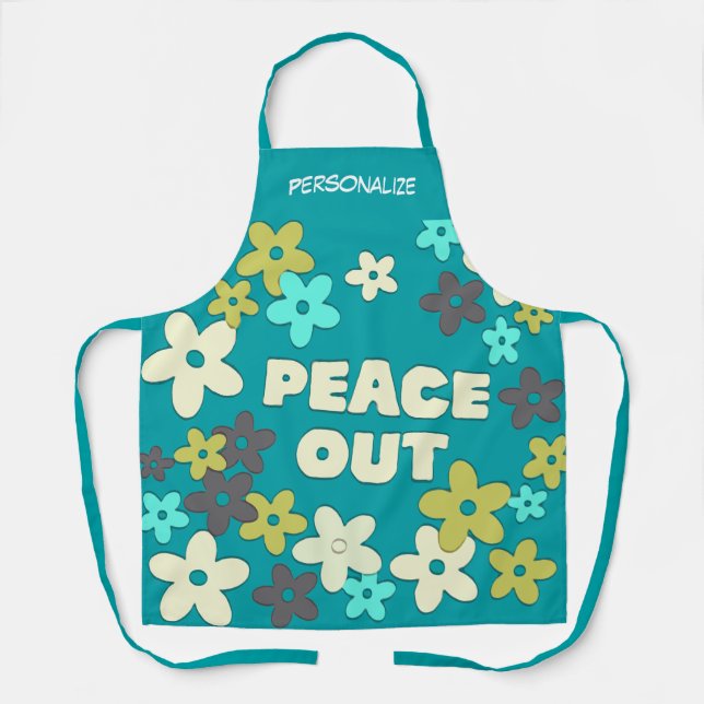 Peace Out Retro 60s Daisy Flower Personalised Apron (Front)