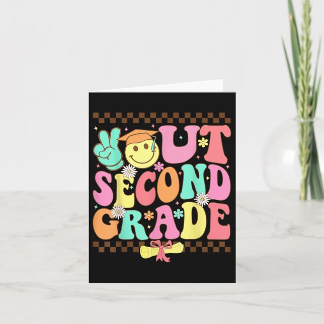 Peace Out Second Grade Last Day Of School Groovy 2 Card (Front)