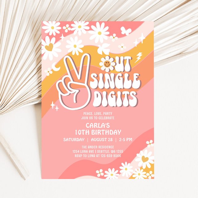 Peace Out Single Digits Daisy Hippie 70's Birthday Invitation (Creator Uploaded)