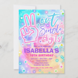 Peace Out Single Digits Hippy Tie Dye Birthday Inv Invitation