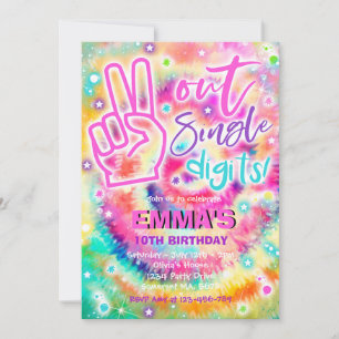 Peace Out Single Digits Hippy Tie Dye Birthday Invitation