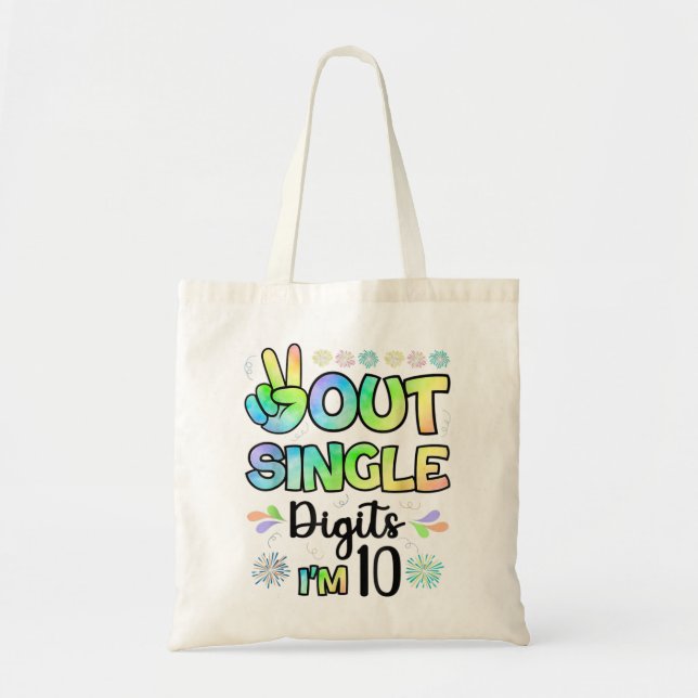 Peace Out Single Digits I'm 10 kids  Tote Bag (Front)
