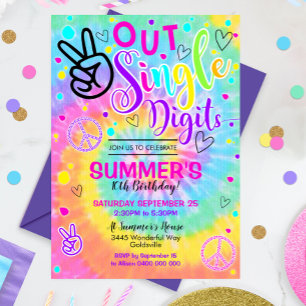 Peace Out Single Digits Invitation Tie Dye 10th