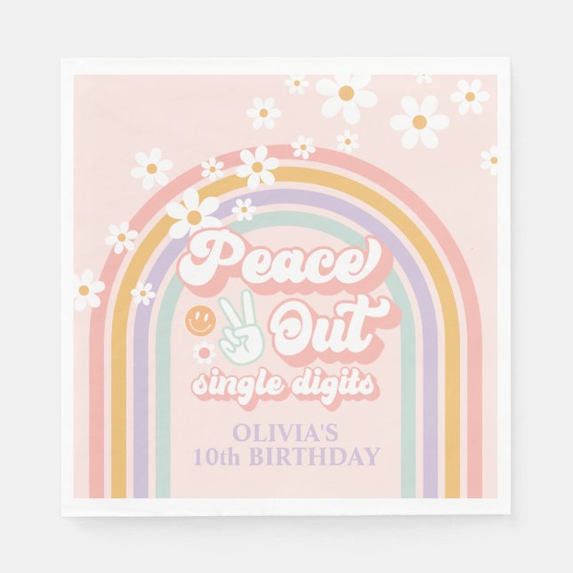 Peace Out Single Digits Pastel rainbow Napkin (Front)