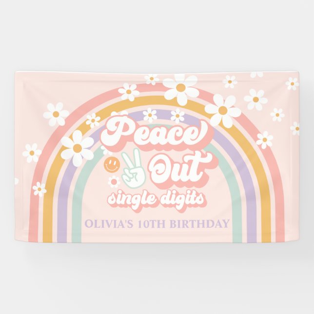 Peace out Single Digits rainbow 10th Birthday Banner (Horizontal)