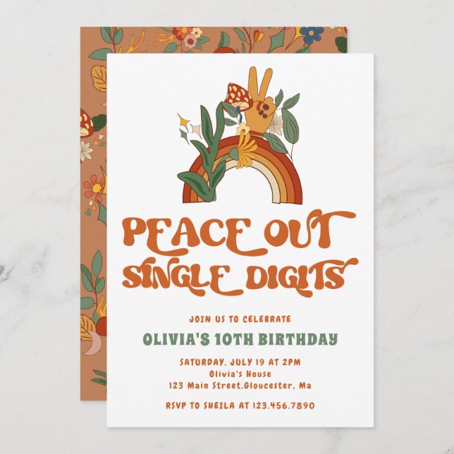 Peace Out Single Digits Rainbow Birthday Party Invitation (Front/Back)