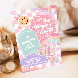 Peace Out Single Digits Rainbow Disco Birthday Invitation
