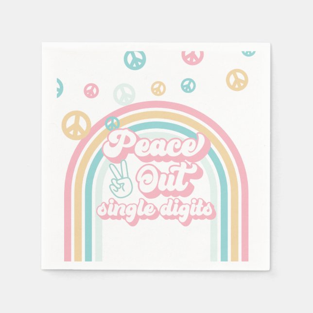 Peace Out Single Digits Retro Summer Rainbow Napkin (Front)