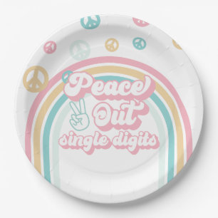 Peace Out Single Digits Retro Summer Rainbow Paper Plate