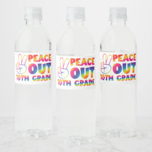 Peace Out Tenth Grade Tie Dye Last Day 10th Grade  Water Bottle Label