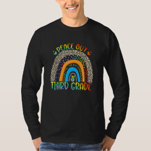 Peace Out Third Grade Leopard Rainbow Third Grade T-Shirt