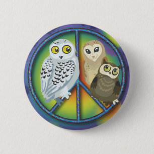 Peace Owl~ Buttons! 6 Cm Round Badge
