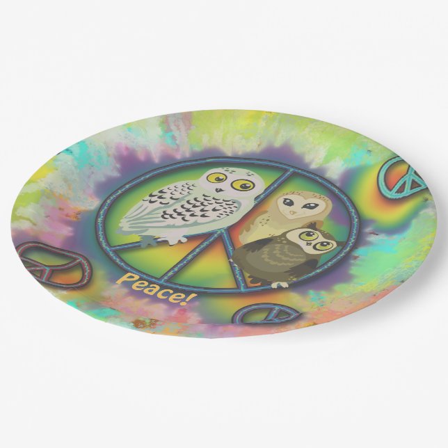 Peace Owls 60s style Paper Plate (Angled)