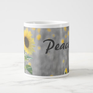 "Peace" Phrase, Field of Sunflowers, Black & White Large Coffee Mug