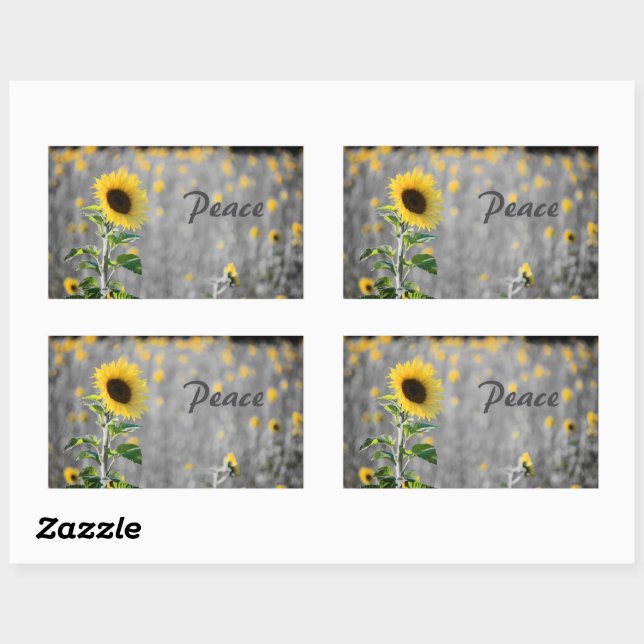 "Peace" Phrase, Field of Sunflowers, Black & White Rectangular Sticker (Sheet)
