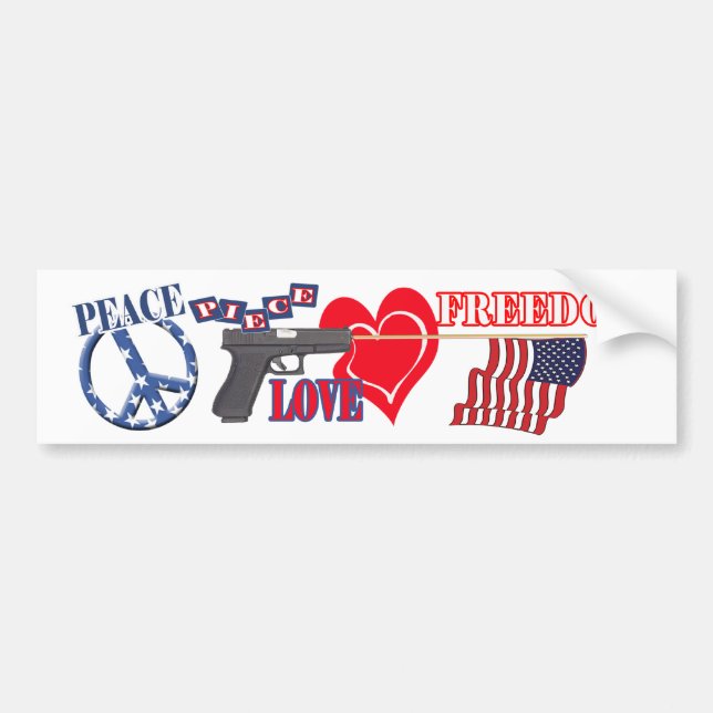 PEACE (PIECE) LOVE FREEDOM (FLAG) BUMPER STICKER (Front)