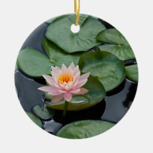 Peace Pink Lotus Flower with Custom Text Ceramic Tree Decoration