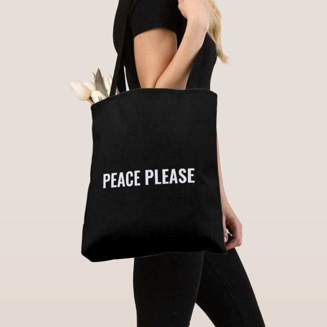 Peace Please black and white minimalist anti war Tote Bag (Close Up)