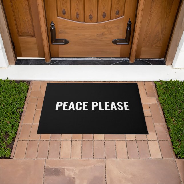 Peace please black white text minimalist anti war doormat (Outdoor)