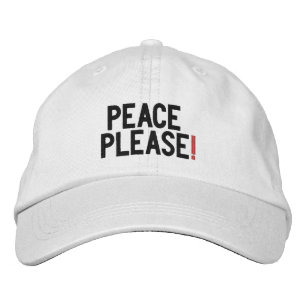 Peace please exclamation point black red white embroidered hat