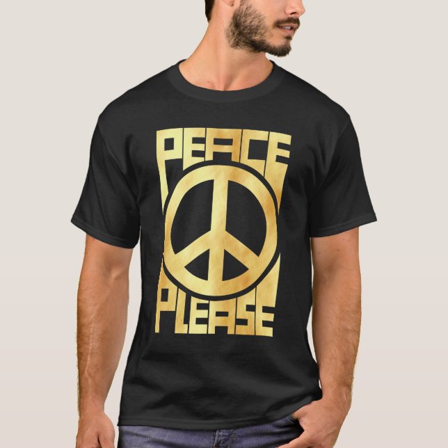 Peace Please Soft Gold Lettering T-Shirt (Front)